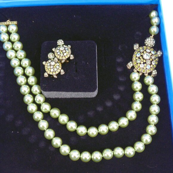 Heidi Daus Crystal Turtle Tortosie Beaded Pearl Necklace & Earrings Set - Picture 2 of 6
